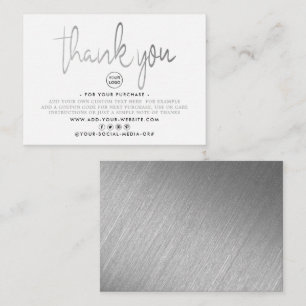 Modern Silver Foil Script Business Thank You Enclosure Card
