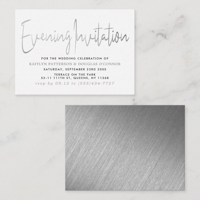 Modern Silver Foil Script Evening Invitation (Front/Back)