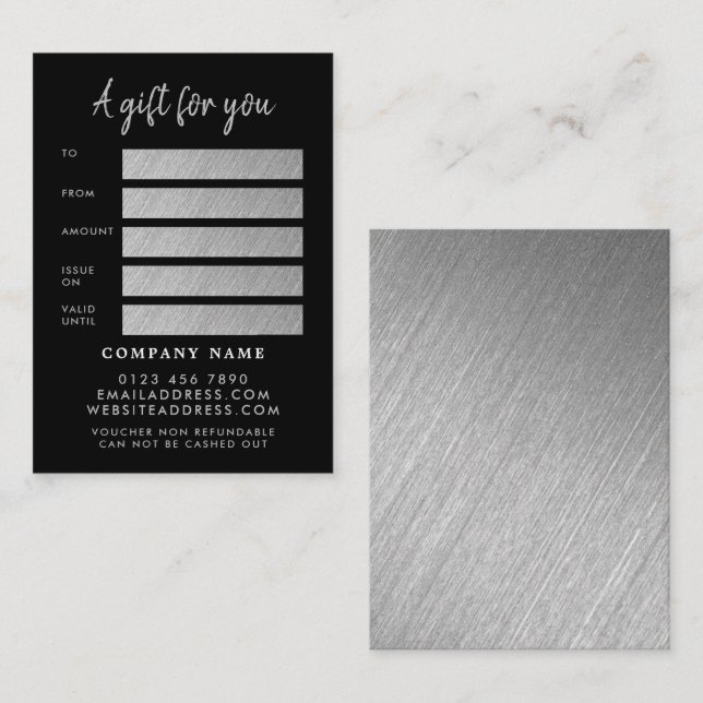 Modern Silver Foil Script Gift Certificate Cards (Front/Back)