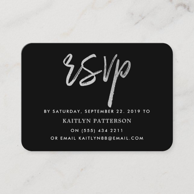 Modern Silver Foil Script RSVP Enclosure Card (Front)