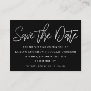 Modern Silver Foil Script Save The Date Enclosure Card