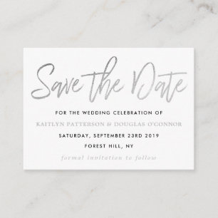 Modern Silver Foil Script Save The Date Enclosure Card
