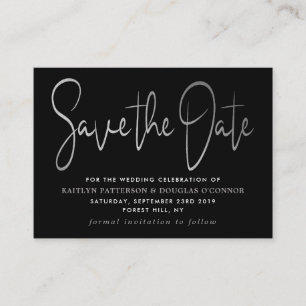 Modern Silver Foil Script Save The Date Enclosure Card