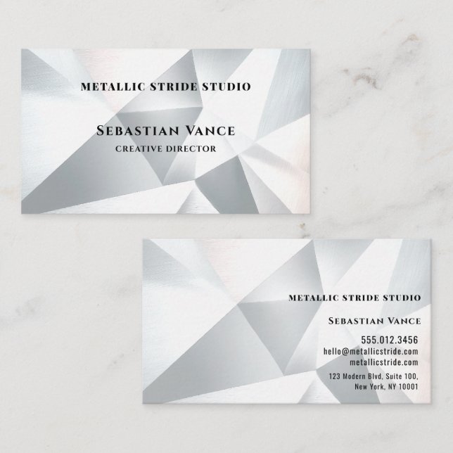 Modern Silver Geometric Business Card (Front/Back)
