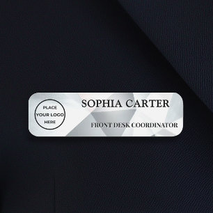 Modern Silver Geometric Name Badge Custom