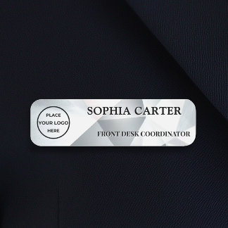 Modern Silver Geometric Name Badge Custom