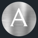 Modern Silver Girly Metallic Monogram Classic Round Sticker<br><div class="desc">Modern Silver Faux Girly Metallic Stainless Steel Foil Elegant Sticker. This sticker can be customized to include your initial and first name for a gift package.</div>