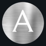 Modern Silver Girly Metallic Monogram Classic Round Sticker<br><div class="desc">Modern Silver Faux Girly Metallic Stainless Steel Foil Elegant Sticker. This sticker can be customized to include your initial and first name for a gift package.</div>