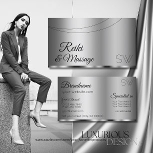 Modern Silver Glamourous with Monogram Stylish Business Card