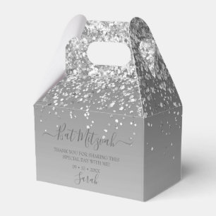 Modern Silver Glitter Bat Mitzvah Favor Box