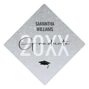 Modern Silver Glitter   Class Of Graduation Cap Topper