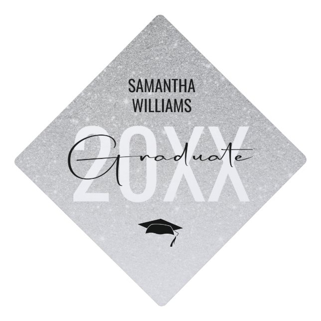 Modern Silver Glitter | Class Of Graduation Cap Topper (Front)