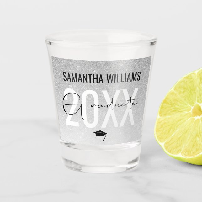 Modern Silver Glitter | Class Of Graduation Shot Glass (Front)