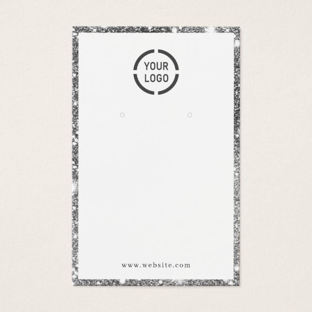 Modern silver glitter custom logo earring display (Front)