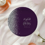 Modern Silver Glitter Dark Purple Wedding Paper Plate<br><div class="desc">These elegant modern wedding plates feature a silver faux glitter edge. Easily customize the silver grey text on a dark purple background,  with the names of the bride and groom in whimsical handwriting calligraphy over a large ampersand.</div>