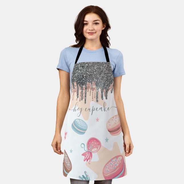 Modern Silver Glitter Drips Candy Sweets Apron (Worn)