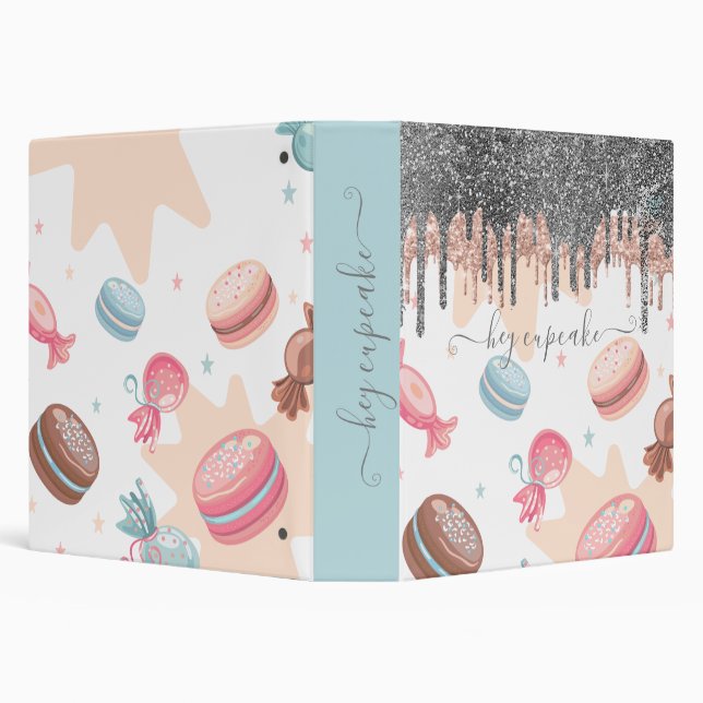 Modern Silver Glitter Drips Candy Sweets  Binder (Background)