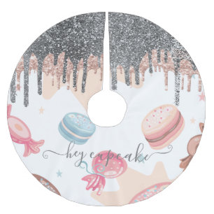 Modern Silver Glitter Drips Candy Sweets Brushed Polyester Tree Skirt