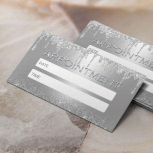 Modern Silver Glitter Drips Salon Spa Appointment Card