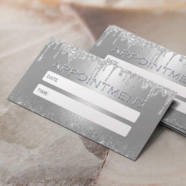 Modern Silver Glitter Drips Salon Spa Appointment Card (Creator Uploaded)