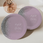 Modern Silver Glitter Dusty Lilac Wedding Paper Plate<br><div class="desc">These elegant modern wedding plates feature a silver faux glitter edge. Easily customize the white text on a dusty lilac background,  with the names of the bride and groom in whimsical handwriting calligraphy over a large ampersand.</div>