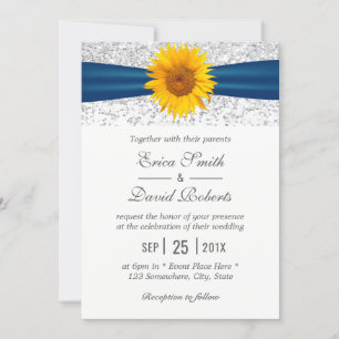 Modern Silver Glitter Elegant Sunflower Wedding Invitation