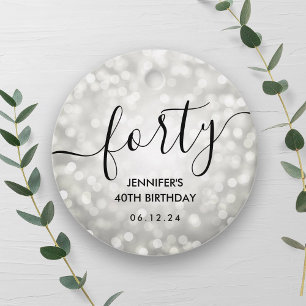 Modern Silver Glitter Lights 40th Birthday Favour Tags