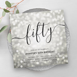 Modern Silver Glitter Lights 50th Birthday  Invitation