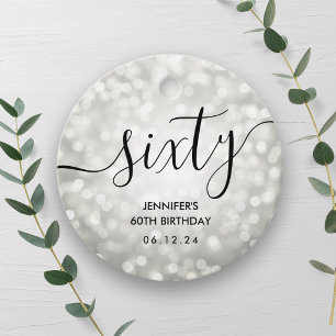 Modern Silver Glitter Lights 60th Birthday  Favour Tags