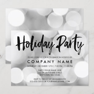 Modern Silver Glitter Lights Holiday Party Invitation