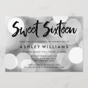 Modern Silver Glitter Lights Sweet 16 Invitations