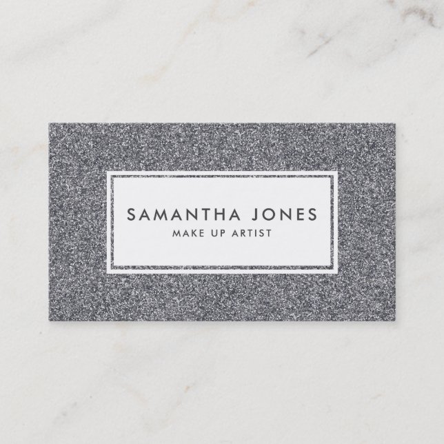 Modern Silver Glitter Make Up Artist Business Card (Front)