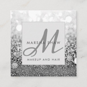 Modern Silver Glitter Makeup Artist Hair Salon Square Business Card