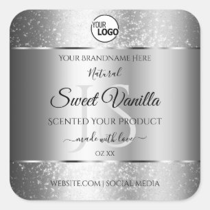 Modern Silver Glitter Monogram Product Labels Logo