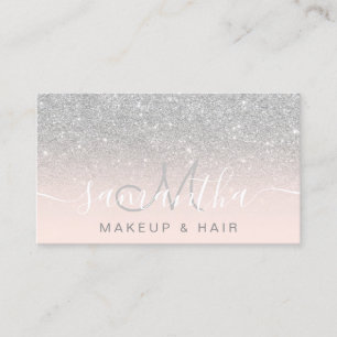 Modern silver glitter ombre blush makeup hair business card