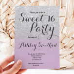 Modern silver glitter ombre lavender Sweet 16 Invitation<br><div class="desc">A modern,  pretty faux silver glitter shower ombre with purple lavender colour block Sweet 16 birthday party invitation with silver ombre pattern fading onto a purple lavender background. Perfect for a princess Sweet sixteen,  perfect  for her,  the fashionista who loves modern pattern and glam</div>