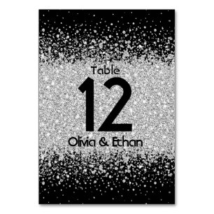 Modern Silver Glitter on Midnight Black Table Number