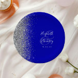 Modern Silver Glitter Royal Blue Wedding Paper Plate<br><div class="desc">These elegant modern wedding plates feature a silver faux glitter edge. Easily customize the silver grey text on a royal blue background,  with the names of the bride and groom in whimsical handwriting calligraphy over a large ampersand.</div>