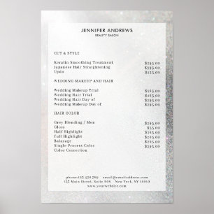 Modern Silver Glitter Salon Price List Poster