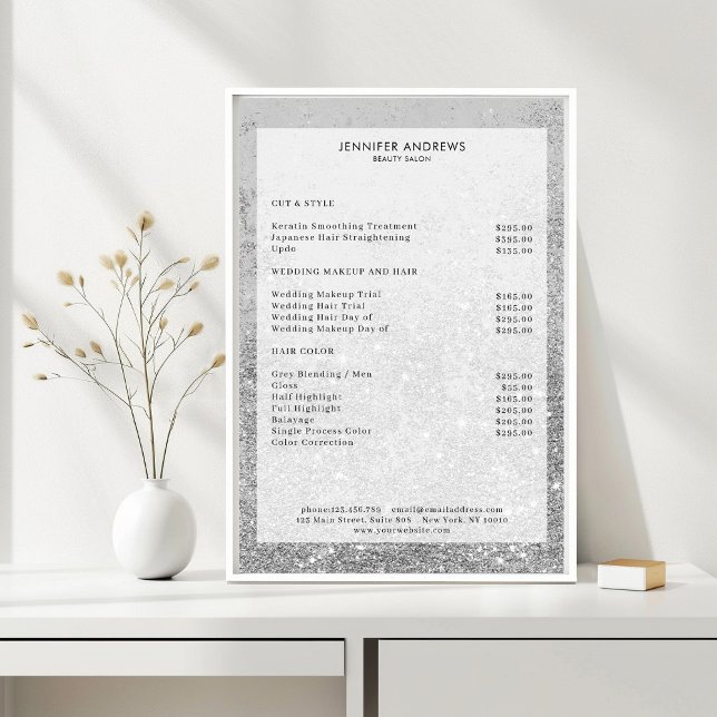 Modern Silver  Glitter Salon Price List Poster (Creator Uploaded)