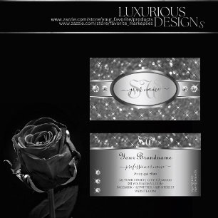 Modern Silver Glitter Sparkle Diamonds Initials Business Card