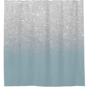 Modern silver glitter sparkles ombre dusty blue