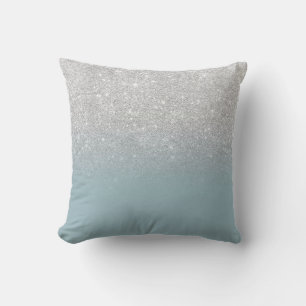 Modern silver glitter sparkles ombre dusty blue throw pillow