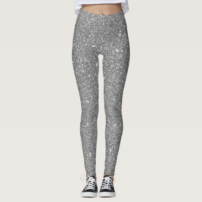 Modern Silver Glitter Sparkly Stylish Leggings (Front)