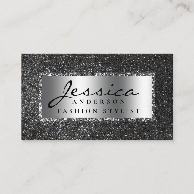 Modern Silver Glitter Stylish Business Card (Front)