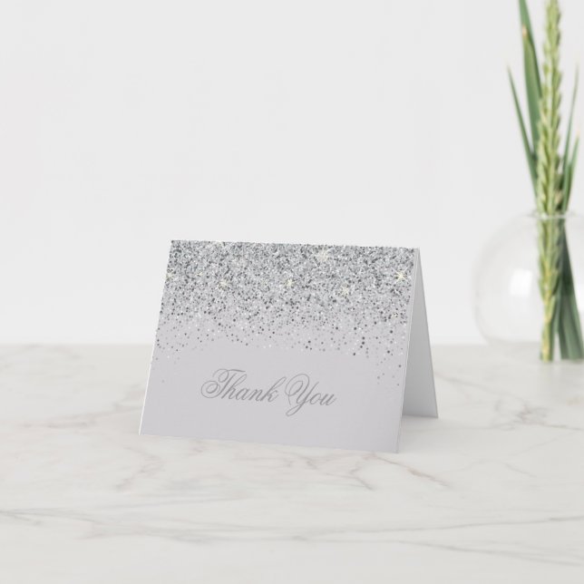 Modern Silver Glitter Thank You Cards (Front)