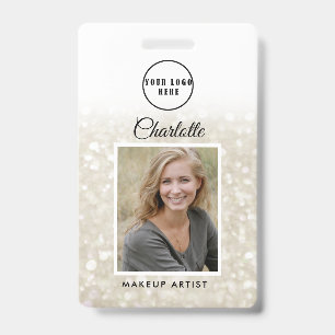 Modern Silver-Gold Glitter Employee Photo ID  Badge