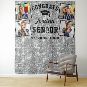 Modern Silver Graduation 4 Photo Booth Backdrop Tapestry