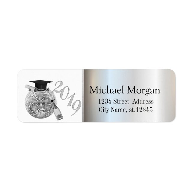 Modern  Silver Graduation Cap,Disco Ball,Wine (Front)