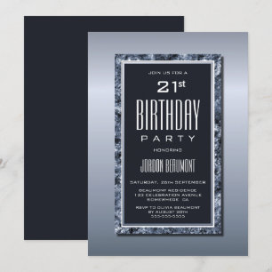 Modern Silver Grey 21st Birthday Party Invitation